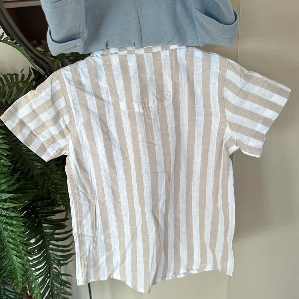 Brand New Tommy Bahama 2-Piece Set Striped Casual Button Down Shirt Cargo Shorts
